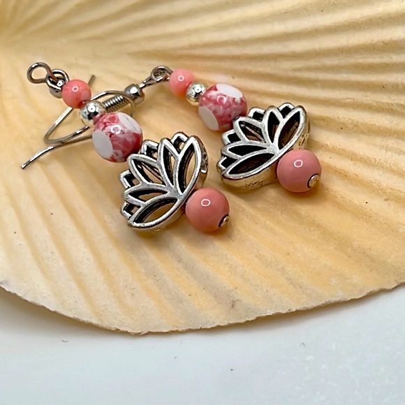 Peach Lotus Earrings. - Picture 3 of 3